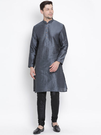 Men's Grey Silk Blend Kurta and Pyjama Set