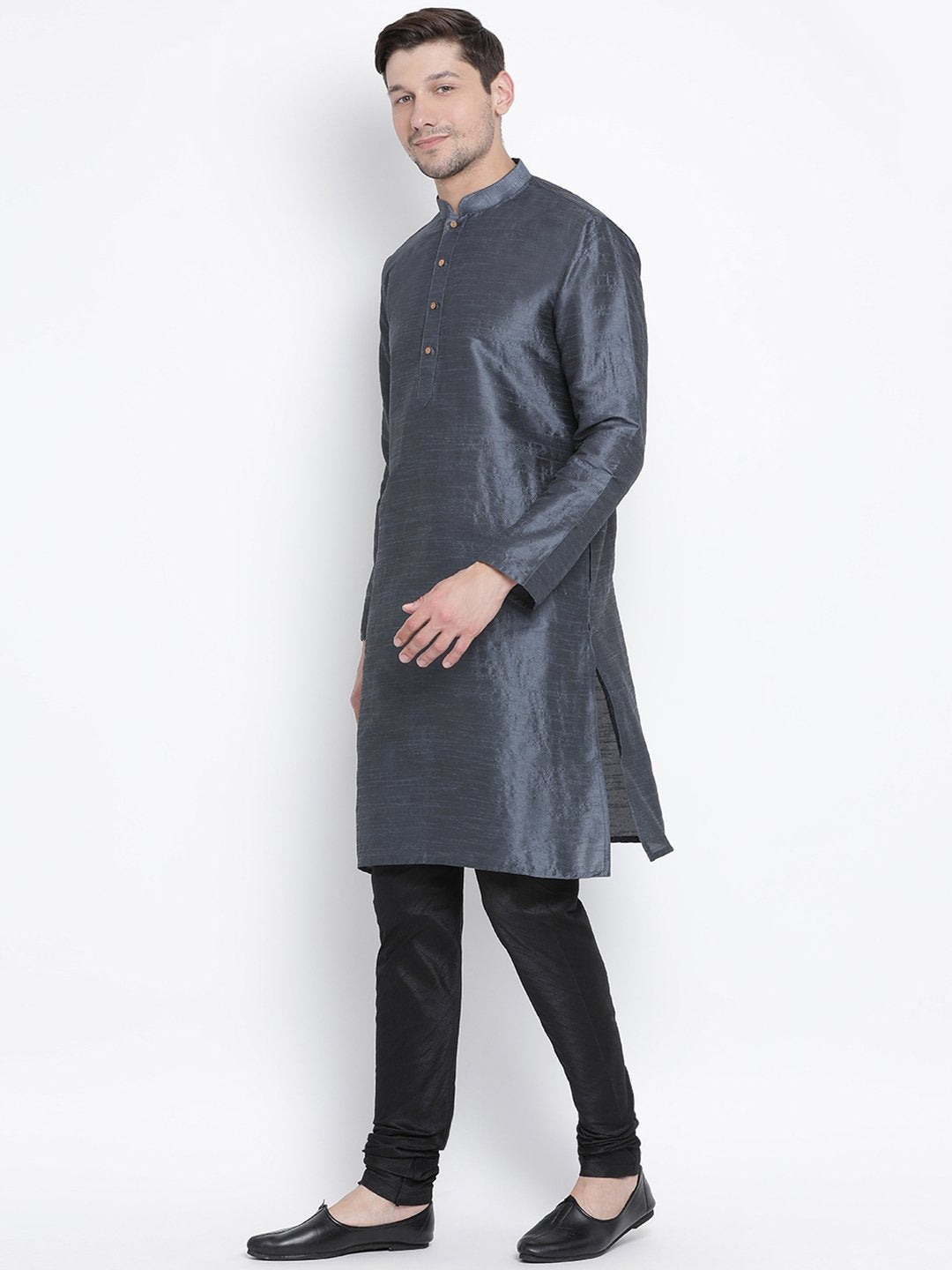 Men's Grey Silk Blend Kurta and Pyjama Set