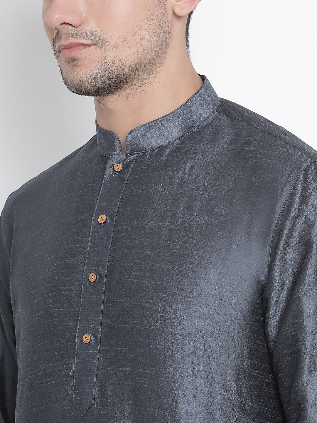 Men's Grey Silk Blend Kurta and Pyjama Set