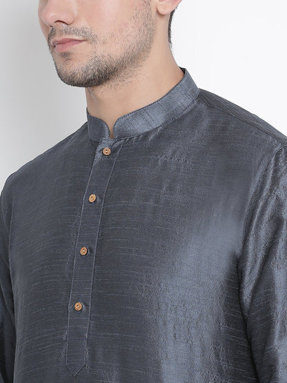 Men's Grey Silk Blend Kurta and Pyjama Set