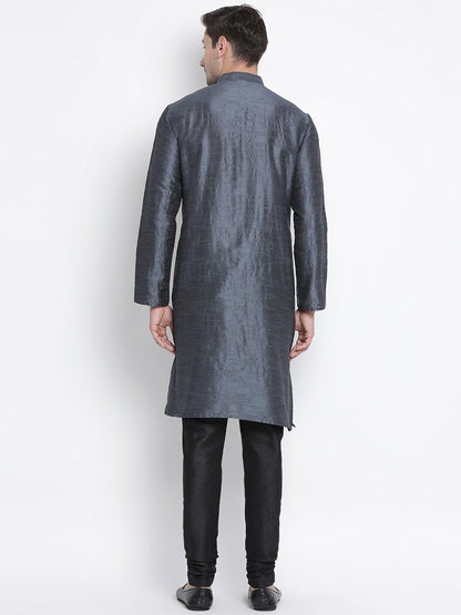 Men's Grey Silk Blend Kurta and Pyjama Set