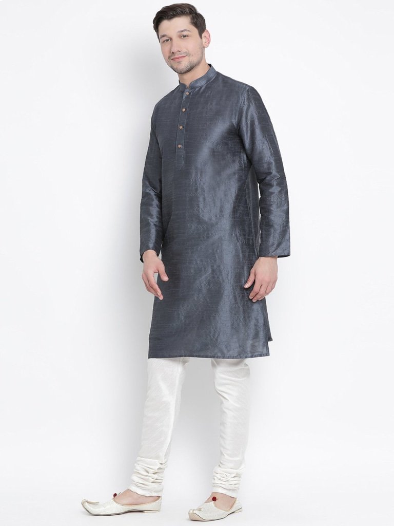 Men's Grey Silk Blend Kurta and Pyjama Set