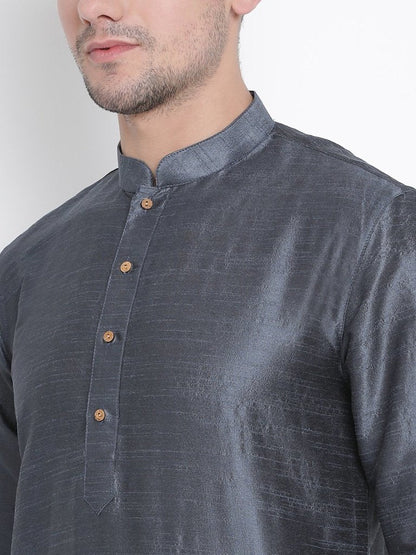 Men's Grey Silk Blend Kurta and Pyjama Set