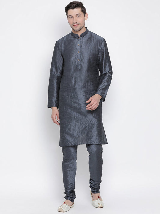 Men's Grey Silk Blend Kurta and Pyjama Set