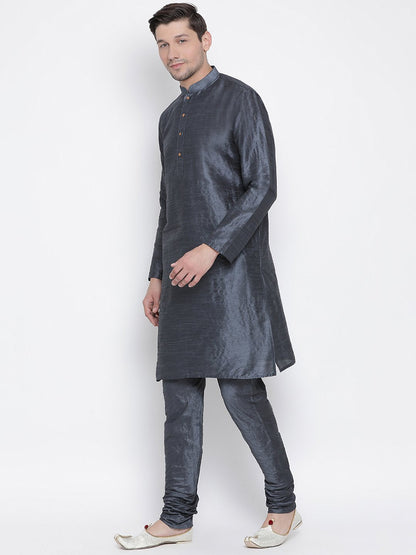 Men's Grey Silk Blend Kurta and Pyjama Set