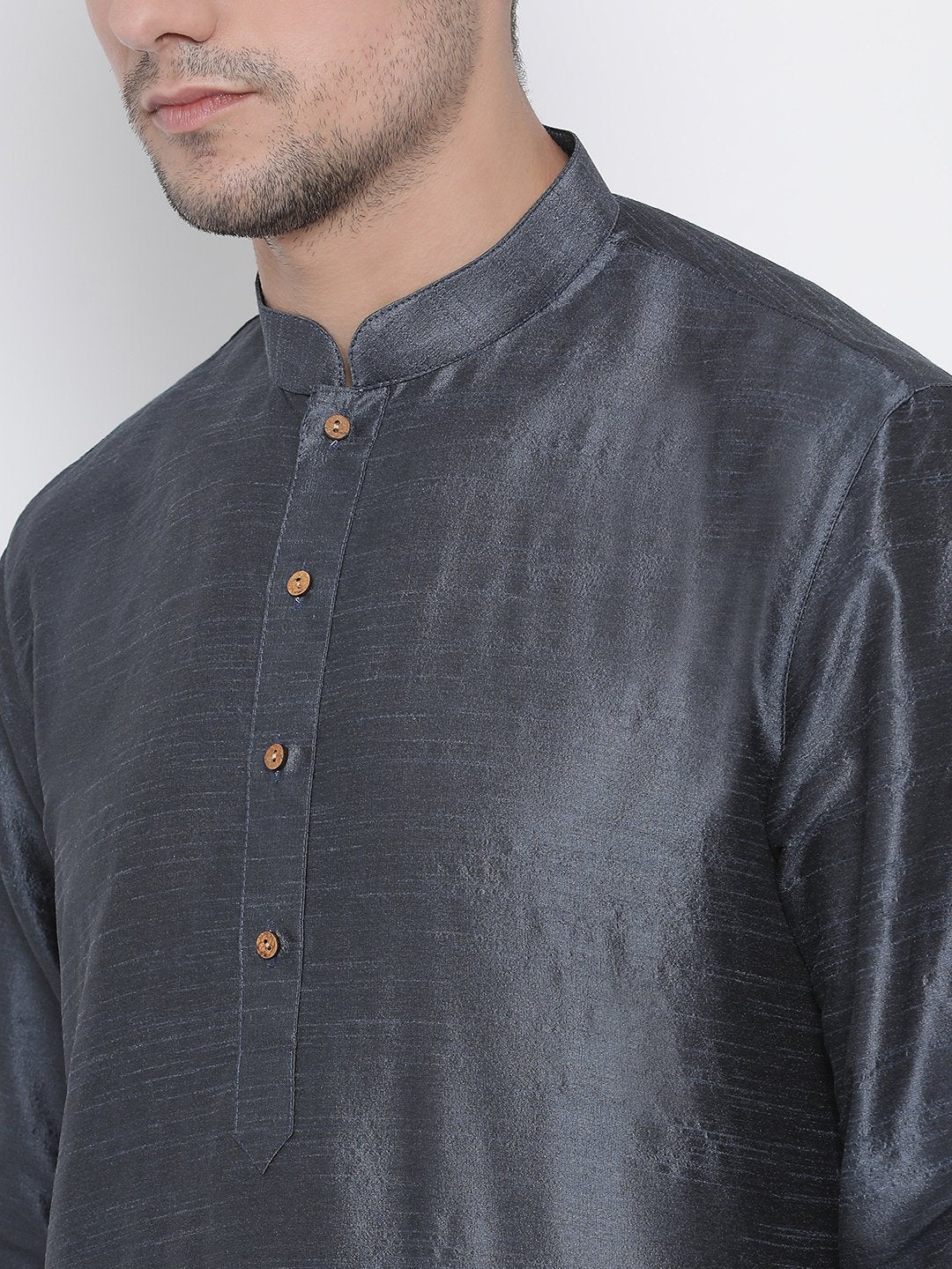 Men's Grey Silk Blend Kurta and Pyjama Set