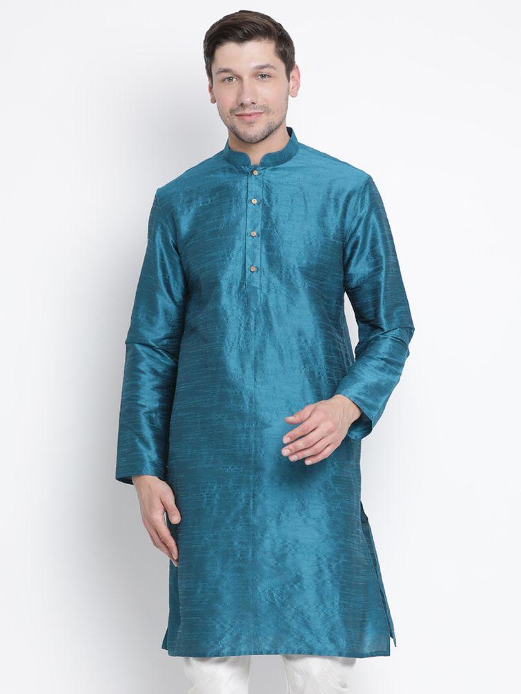 Men's Dark Green Silk Blend Kurta