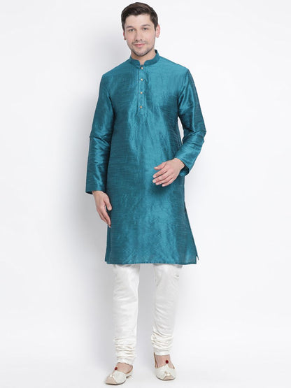 Men's Dark Green Silk Blend Kurta and Pyjama Set