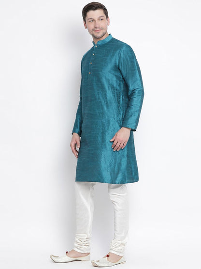 Men's Dark Green Silk Blend Kurta and Pyjama Set