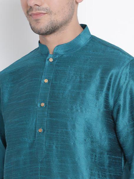 Men's Dark Green Silk Blend Kurta and Pyjama Set