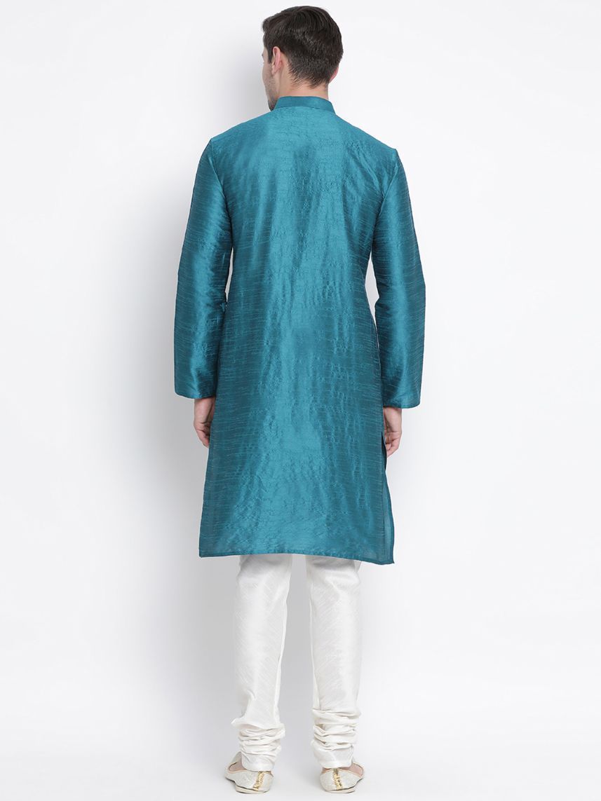 Men's Dark Green Silk Blend Kurta and Pyjama Set