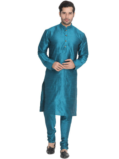 Men's Dark Green Silk Blend Kurta and Pyjama Set