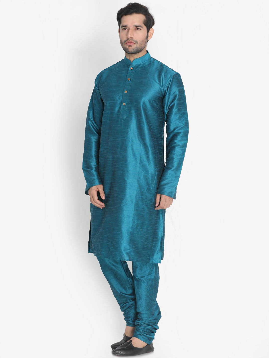 Men's Dark Green Silk Blend Kurta and Pyjama Set