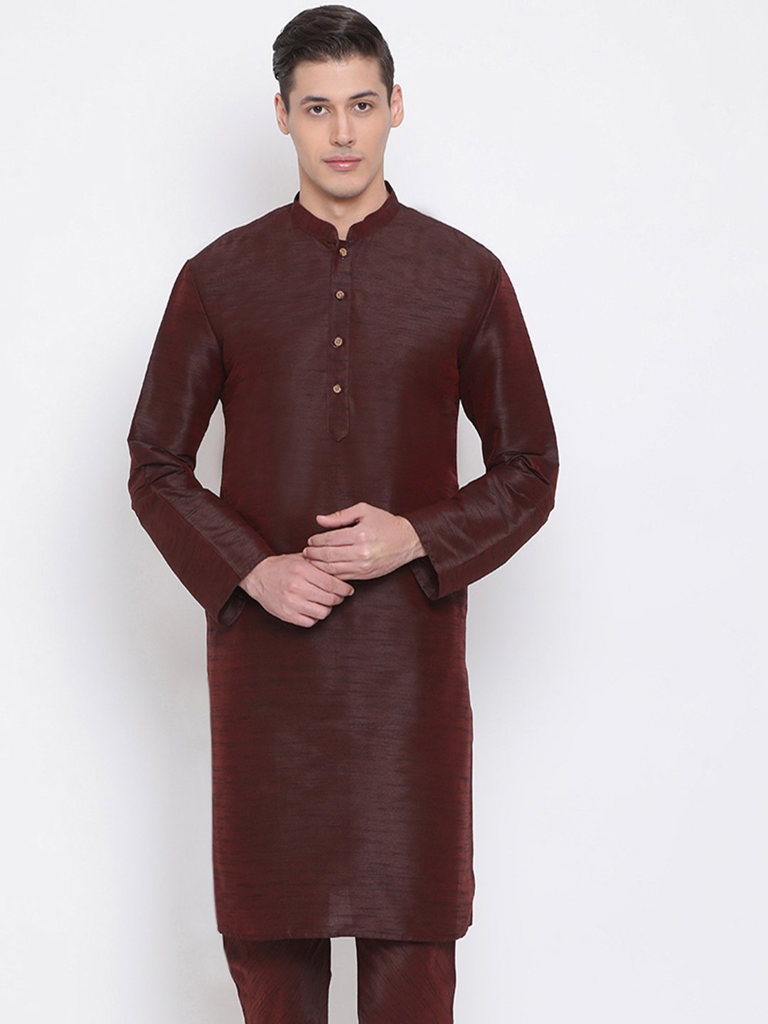 Men's Burgundy Silk Blend Kurta