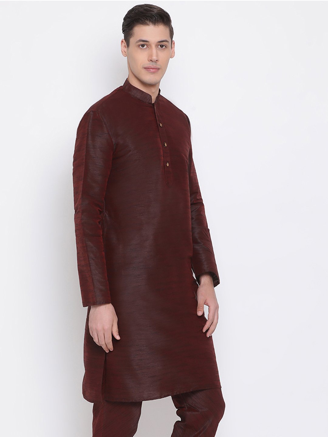 Men's Burgundy Silk Blend Kurta