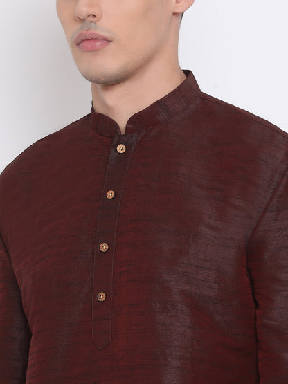 Men's Burgundy Silk Blend Kurta