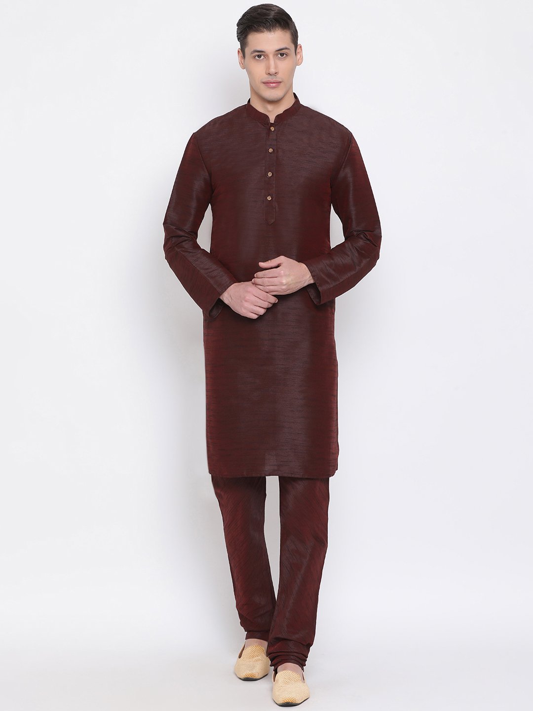 Men's Burgundy Silk Blend Kurta