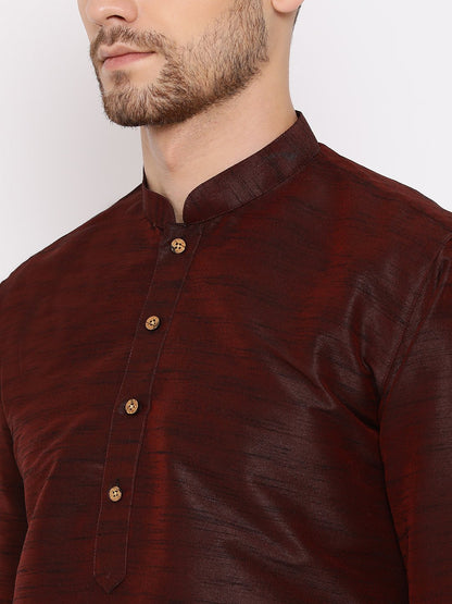 Men's Burgundy Silk Blend Kurta and Pyjama Set