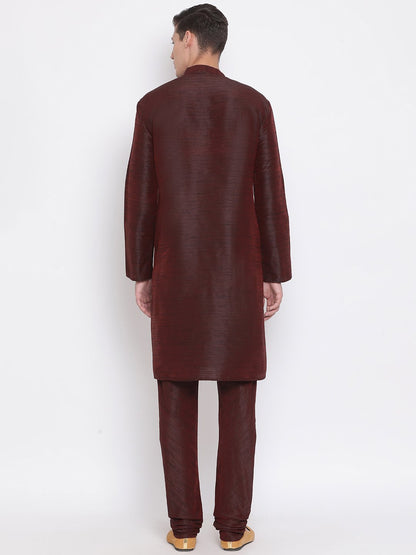 Men's Burgundy Silk Blend Kurta and Pyjama Set