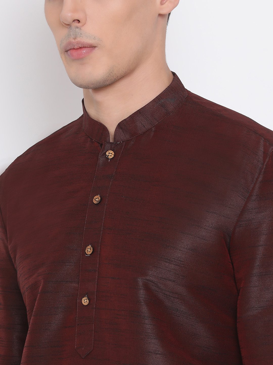 Men's Burgundy Silk Blend Kurta and Pyjama Set