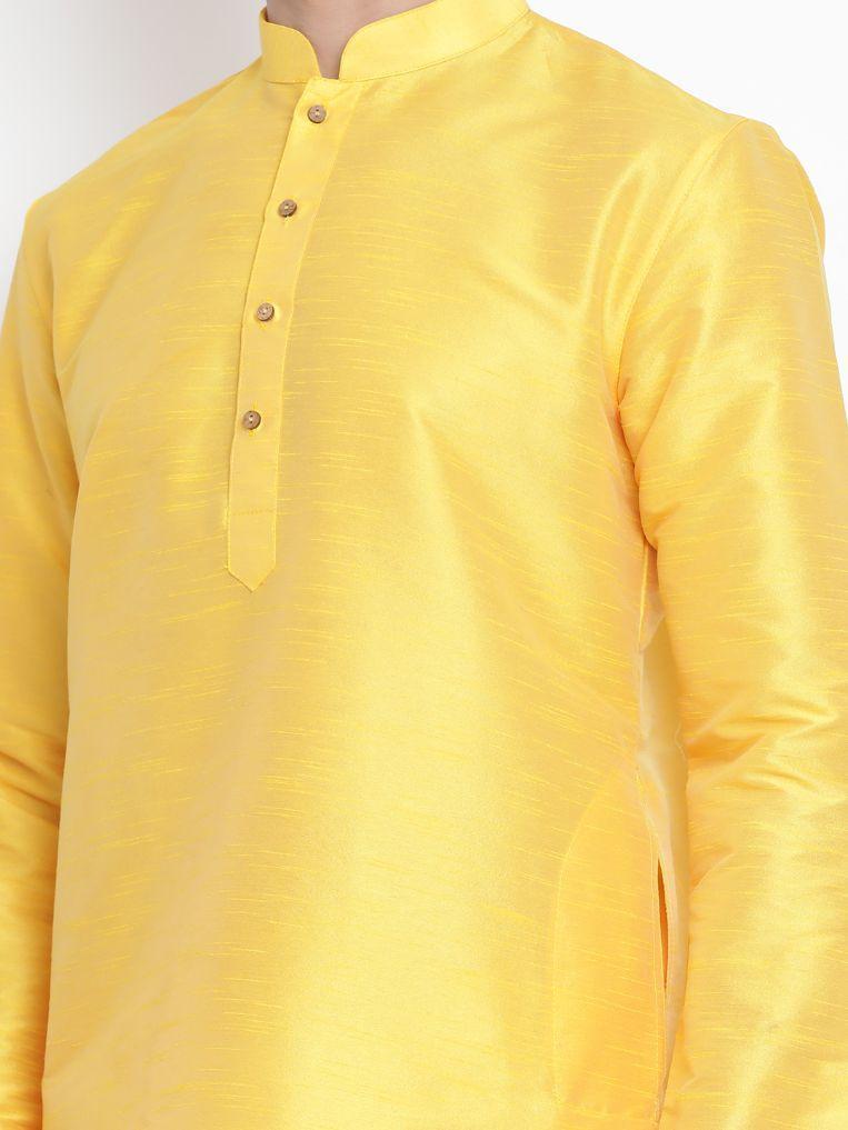 Men's Yellow Silk Blend Kurta