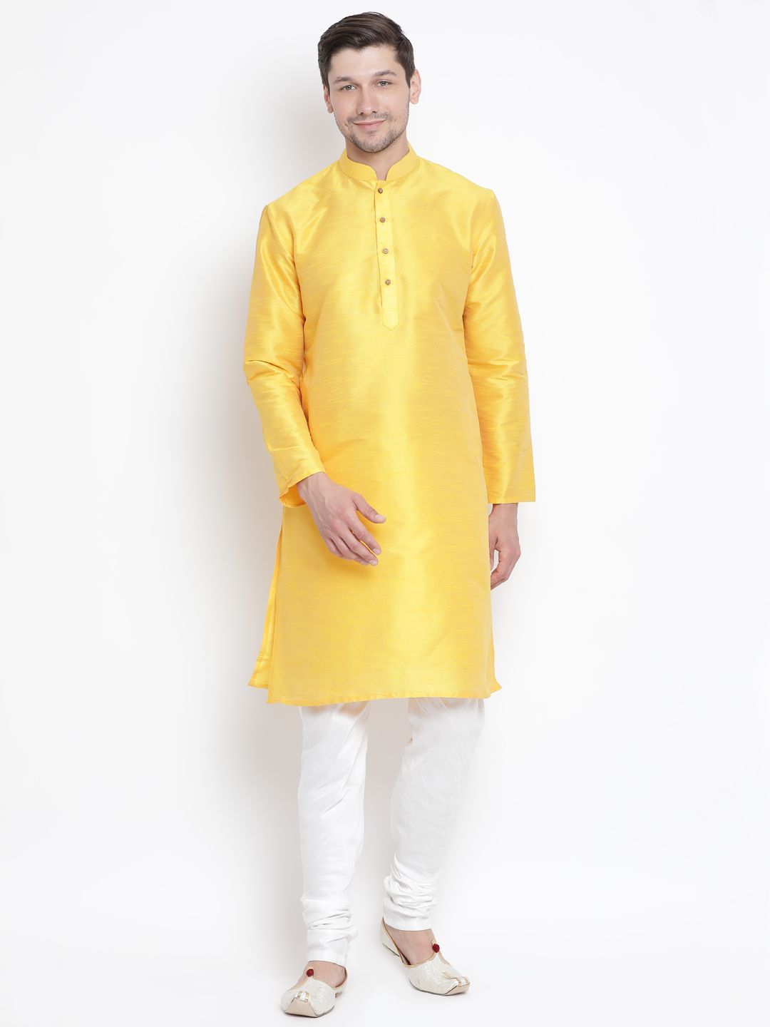 Men's Yellow Silk Blend Kurta