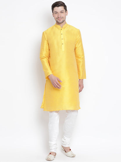 Men's Yellow Silk Blend Kurta and Pyjama Set