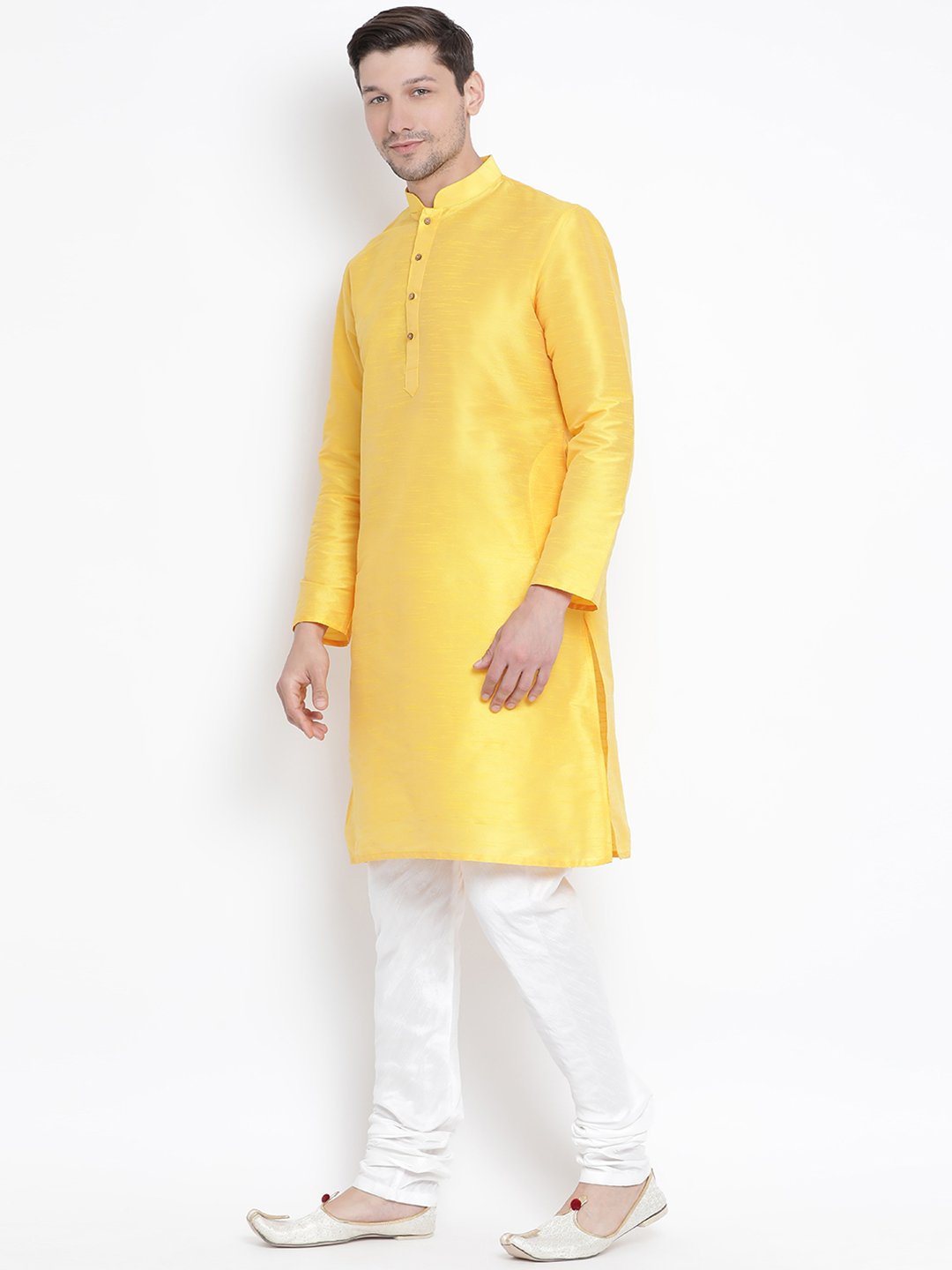 Men's Yellow Silk Blend Kurta and Pyjama Set