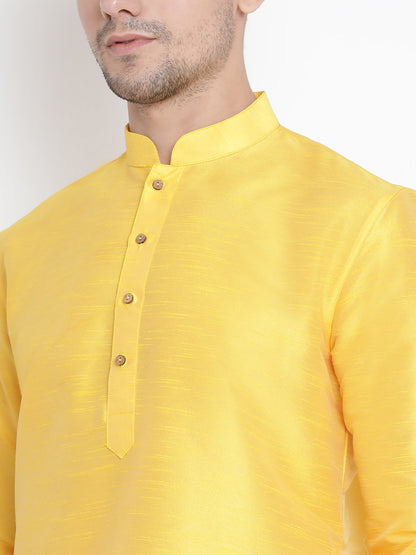 Men's Yellow Silk Blend Kurta and Pyjama Set