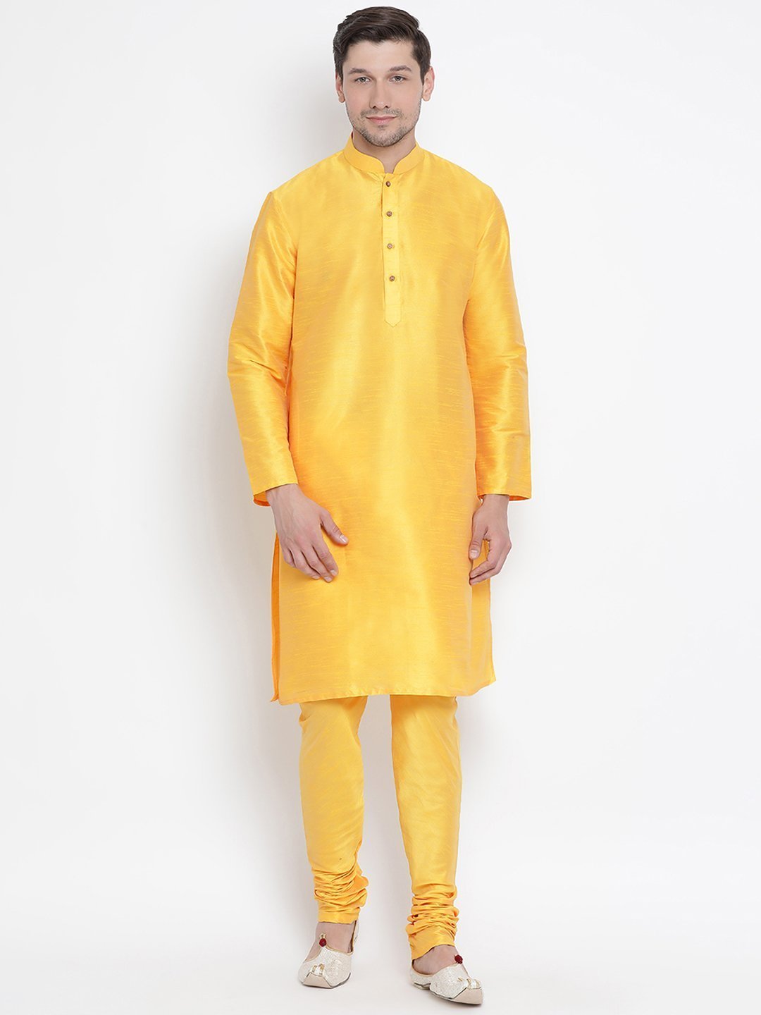 Men's Yellow Silk Blend Kurta and Pyjama Set