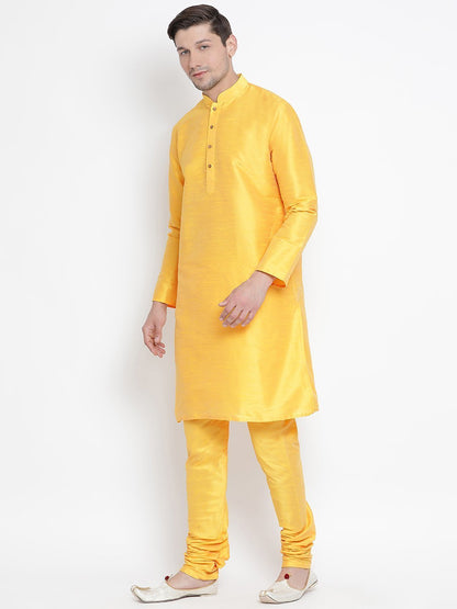 Men's Yellow Silk Blend Kurta and Pyjama Set