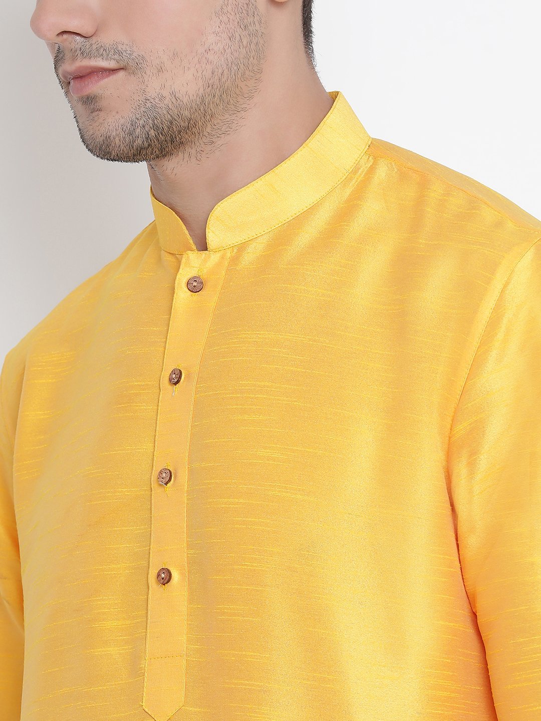 Men's Yellow Silk Blend Kurta and Pyjama Set