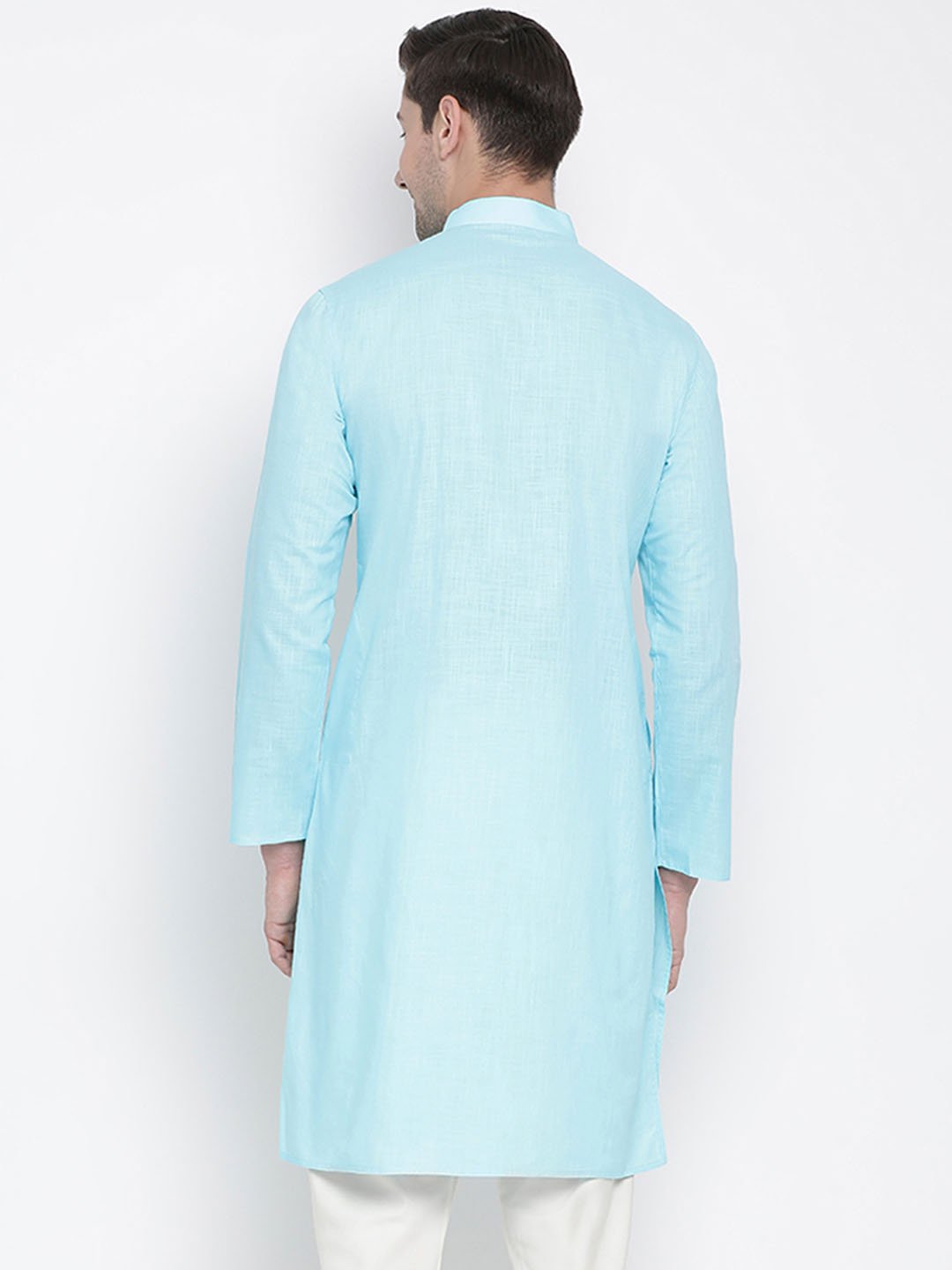 Men's Light Blue Cotton Linen Blend Kurta