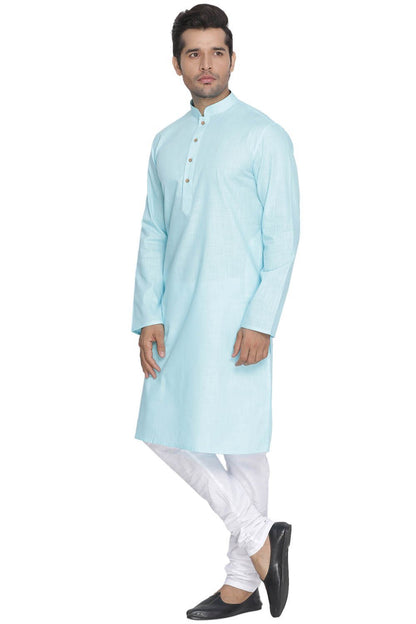 Men's Light Blue Cotton Linen Blend Kurta and Pyjama Set