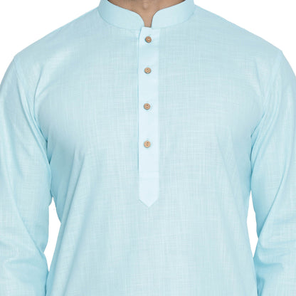 Men's Light Blue Cotton Linen Blend Kurta and Pyjama Set