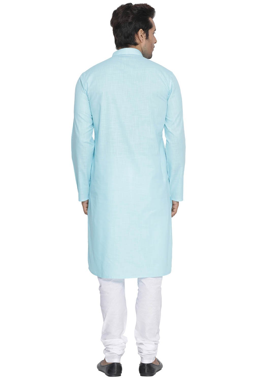 Men's Light Blue Cotton Linen Blend Kurta and Pyjama Set