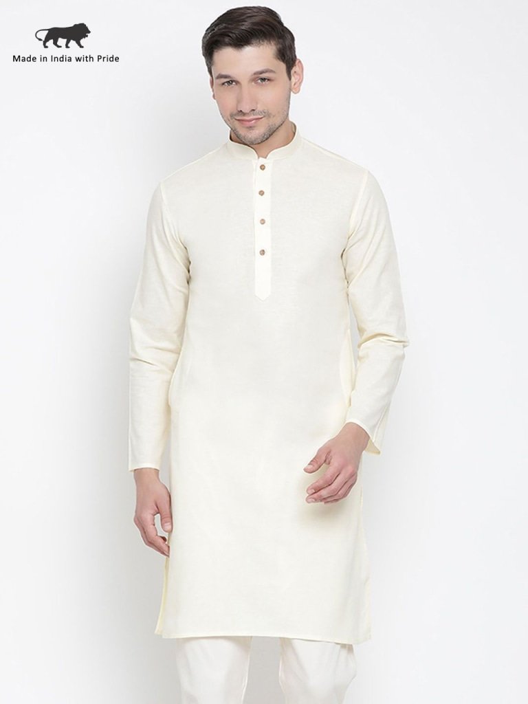 Men's Beige Cotton Linen Blend Kurta