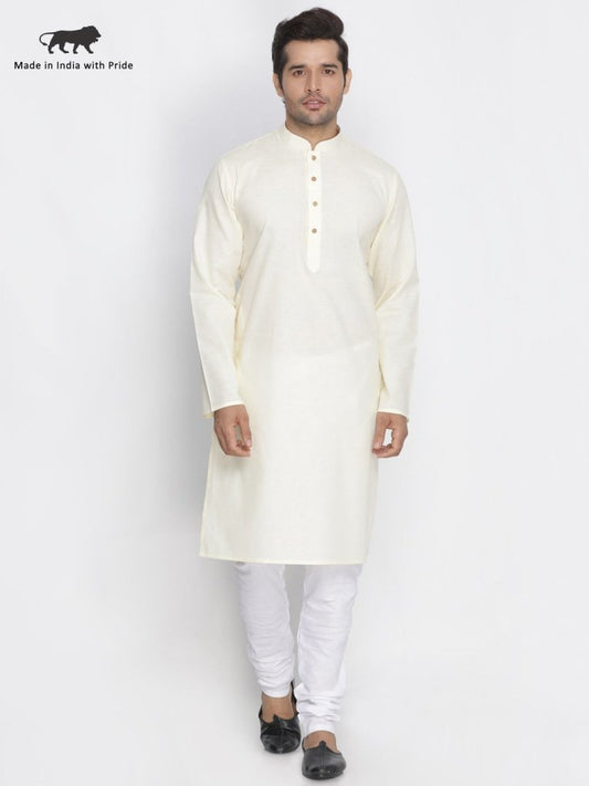 Men's Beige Cotton Linen Blend Kurta and Pyjama Set