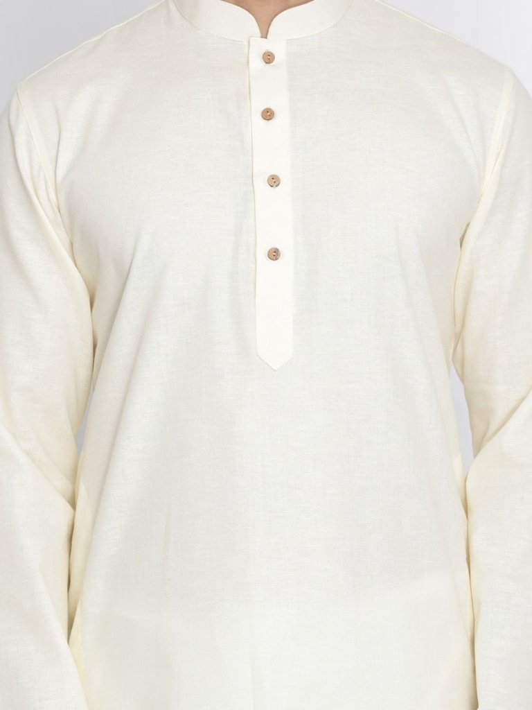 Men's Beige Cotton Linen Blend Kurta and Pyjama Set