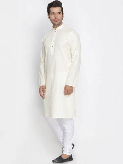 Men's Beige Cotton Linen Blend Kurta and Pyjama Set