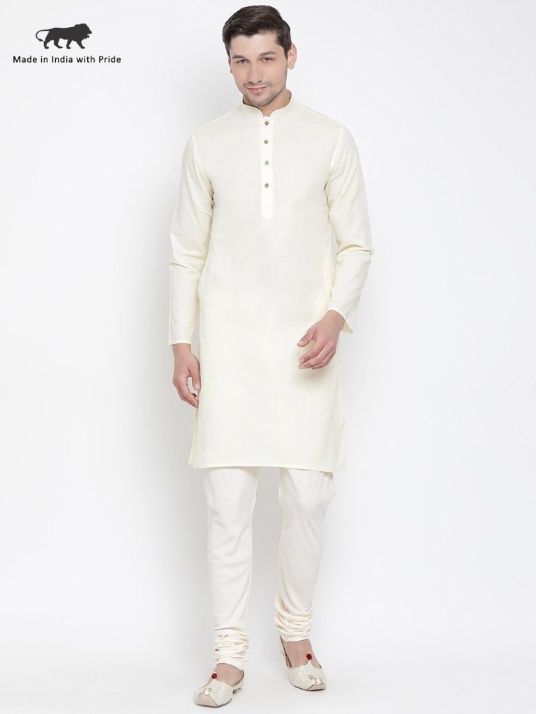 Men's Beige Cotton Linen Blend Kurta and Pyjama Set