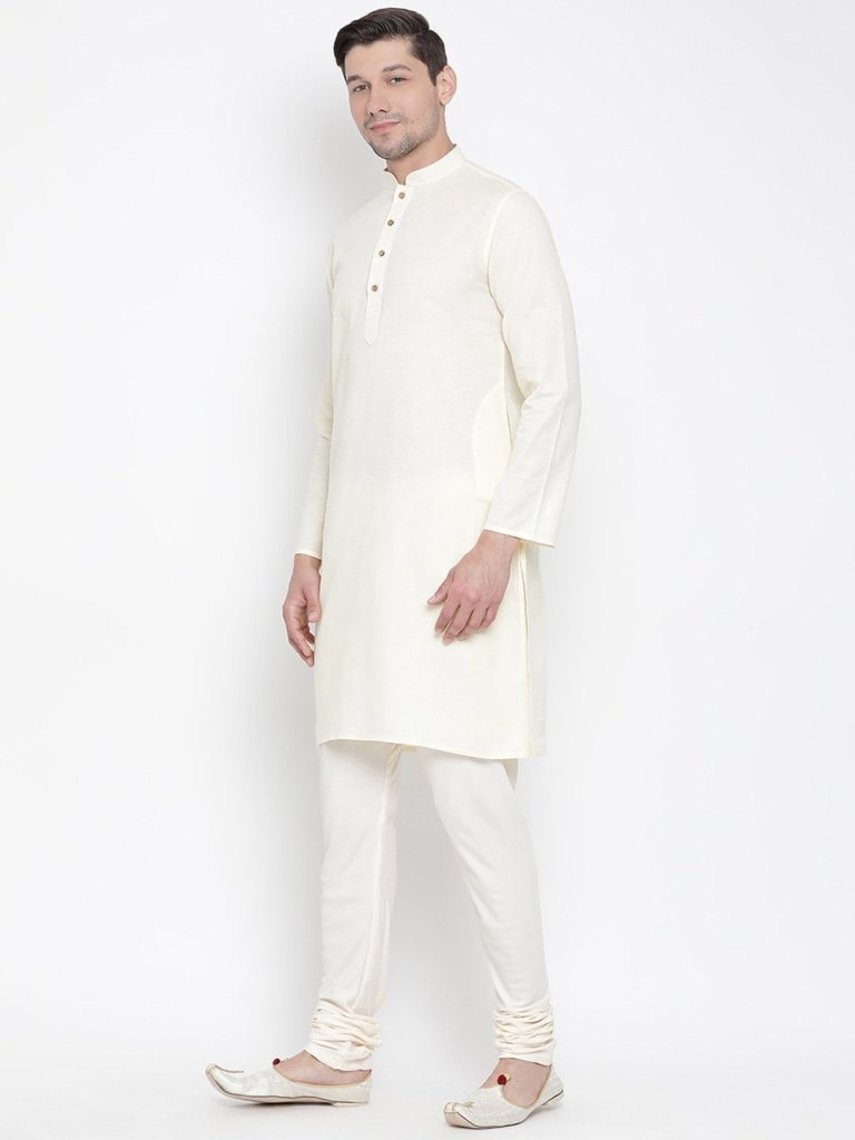 Men's Beige Cotton Linen Blend Kurta and Pyjama Set