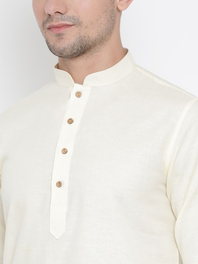 Men's Beige Cotton Linen Blend Kurta and Pyjama Set