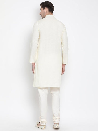 Men's Beige Cotton Linen Blend Kurta and Pyjama Set