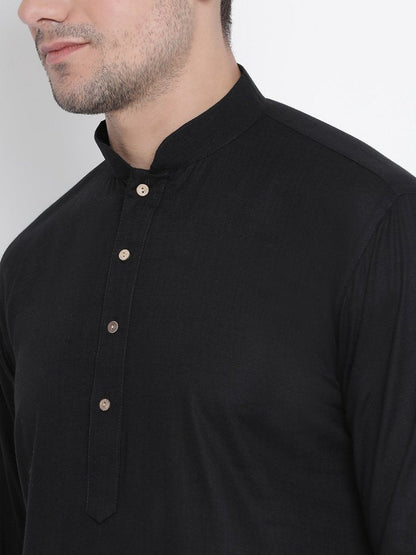 Men's Black Cotton Linen Blend Kurta and Pyjama Set