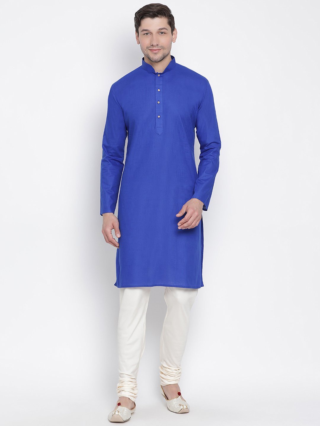 Men's Blue Cotton Linen Blend Kurta and Pyjama Set