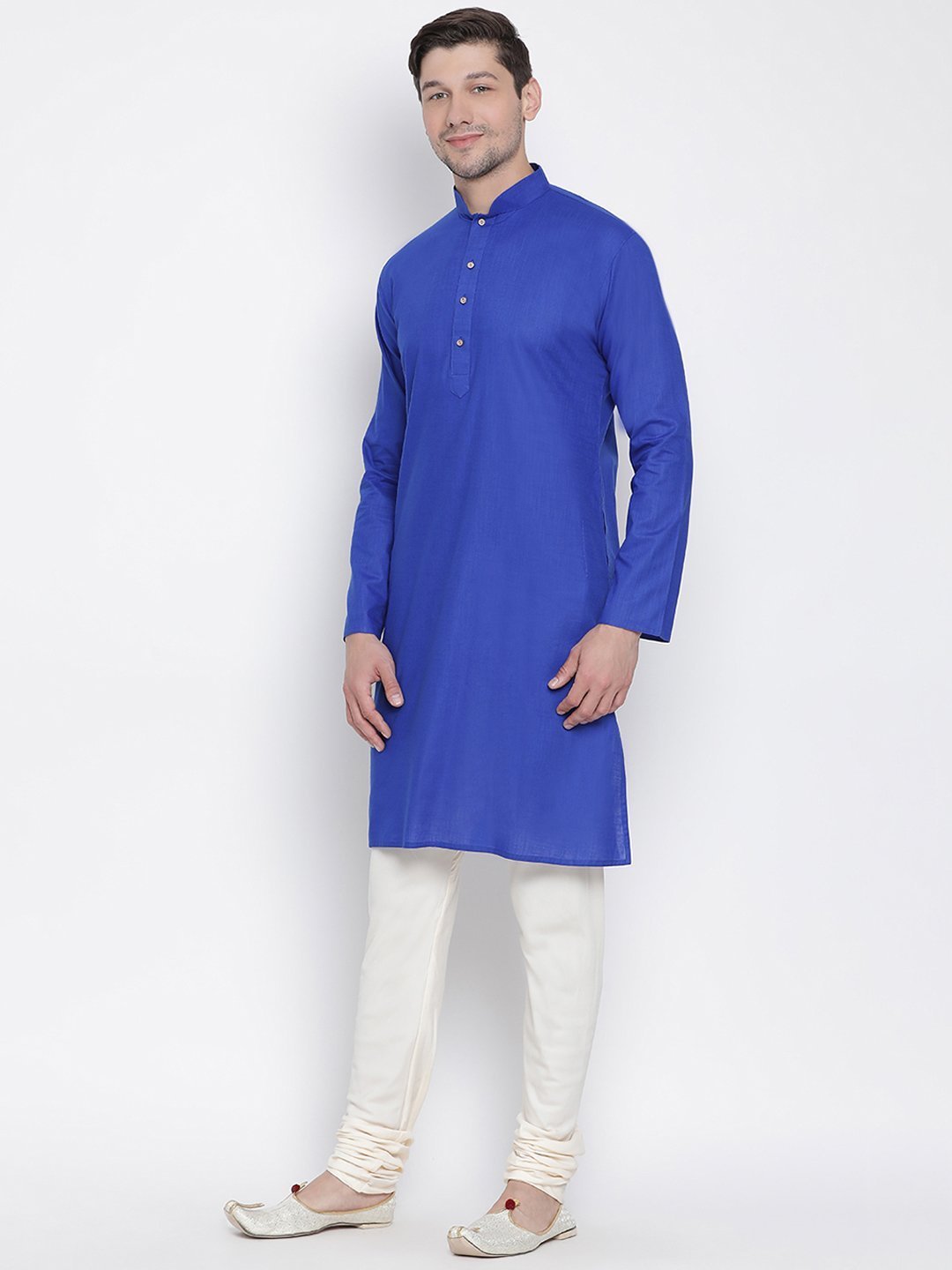 Men's Blue Cotton Linen Blend Kurta and Pyjama Set