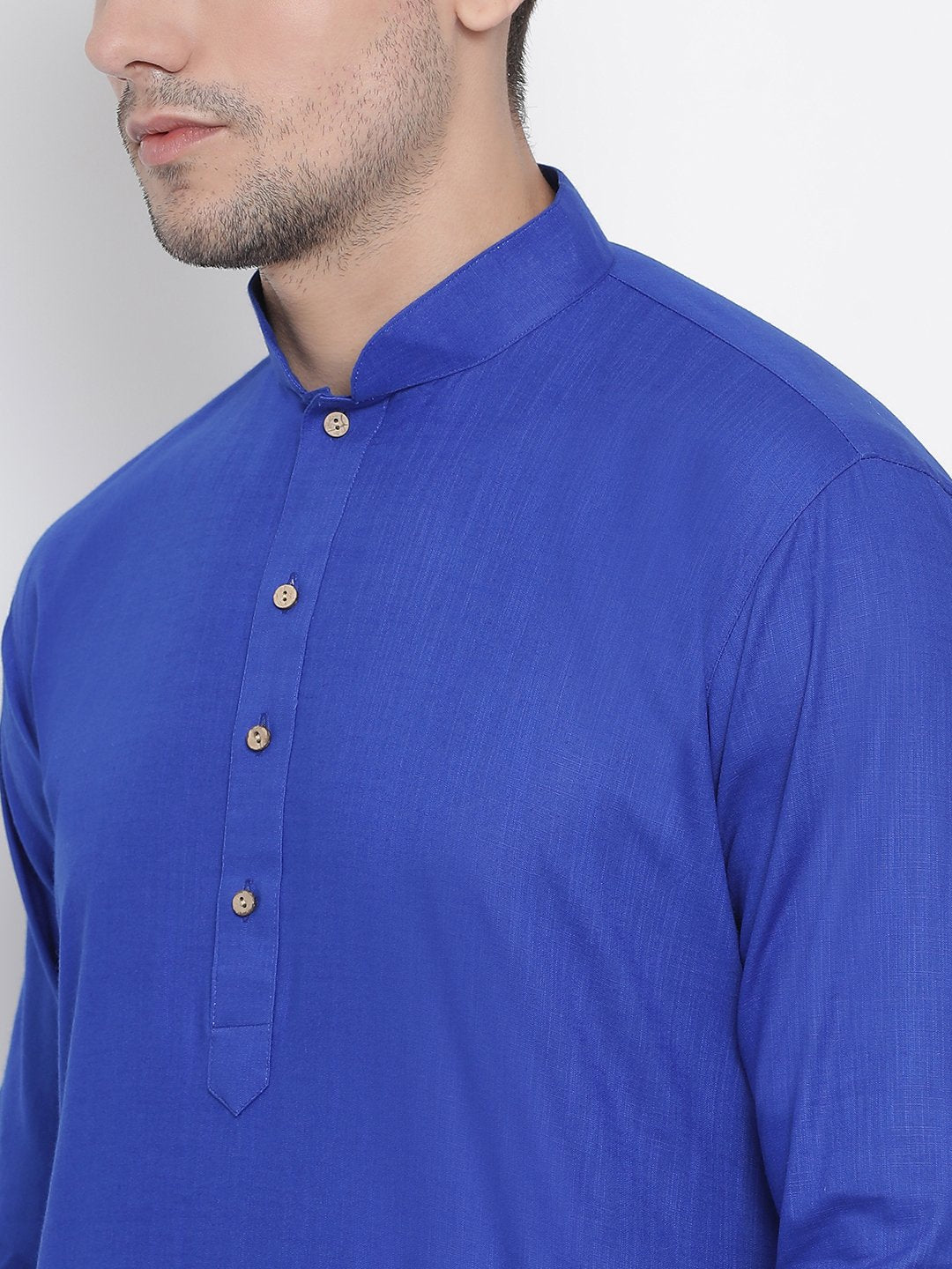 Men's Blue Cotton Linen Blend Kurta and Pyjama Set