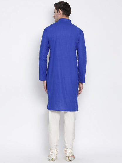 Men's Blue Cotton Linen Blend Kurta and Pyjama Set