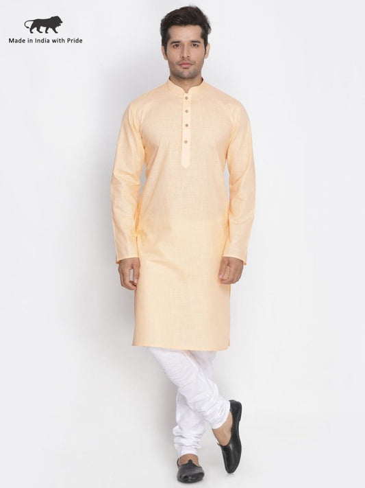 Men's Beige Cotton Linen Blend Kurta and Pyjama Set